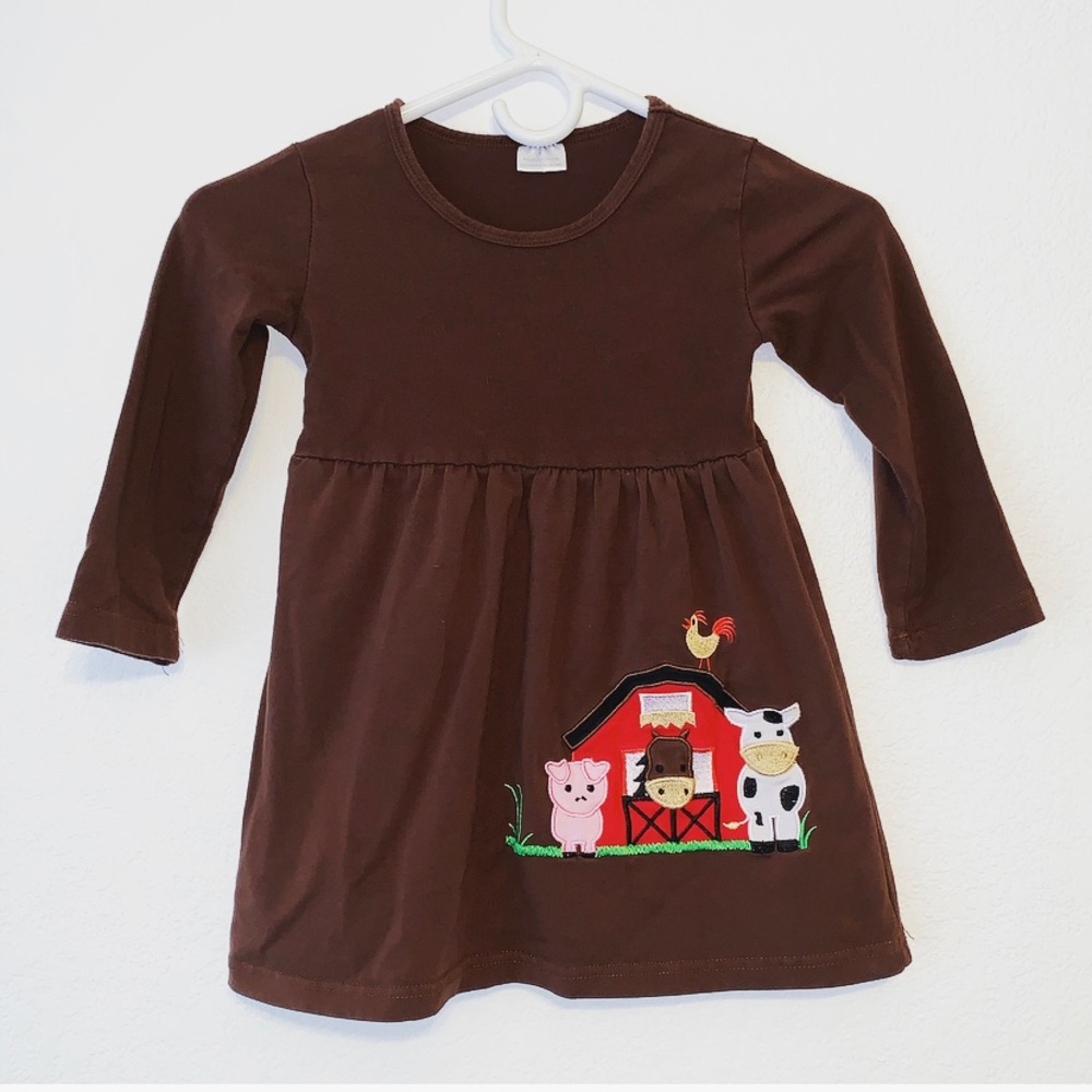 GIRLS DRESS FARM BARNYARD ANIMALS LONG SLEEVE SZ 5